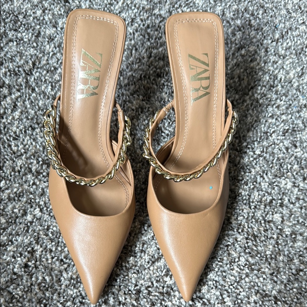 Zara Tan Braided Mules with Kitten Heel